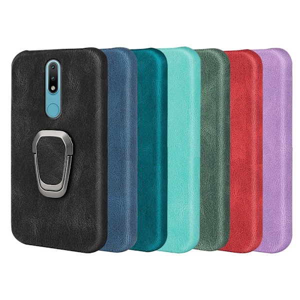 Stötsäkert läderfodral med oval kickstand för Nokia 2.4 - Cyan Grön