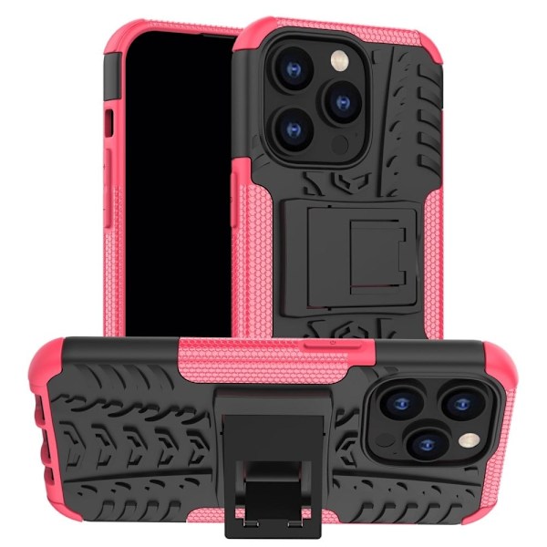 iPhone 14 Pro 6,1 tommer Anti-ridse Cool Tire Texture Phone Case Kickstand Feature Hard Bumpresistent Soft Flexible Well-protected Cover - Lyserød Pink