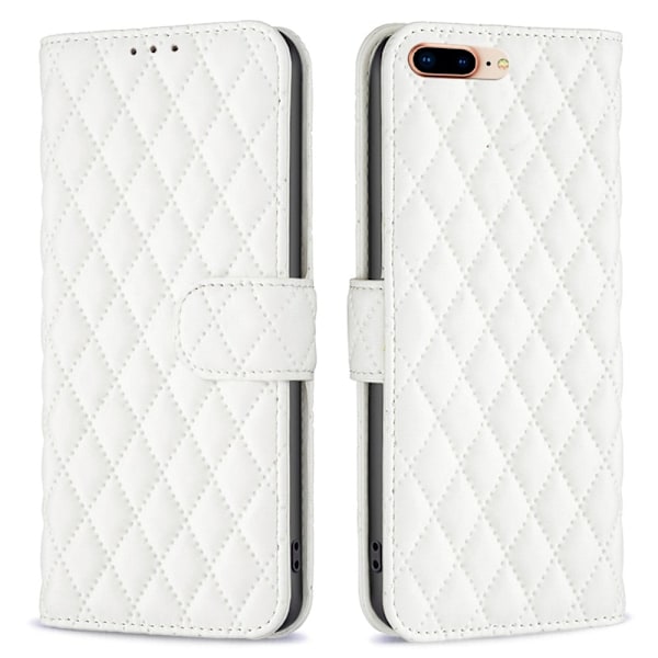 Rombemønster, matt flip-deksel for iPhone 7 Plus - Hvit White