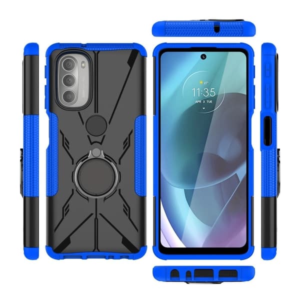Kickstand-skydd med magnetisk platta för Motorola Moto G51 5G - Blå Blå