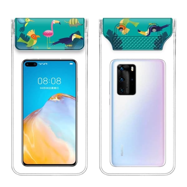 Universal triple layer waterproof phone pouch with lanyard - Bird Green