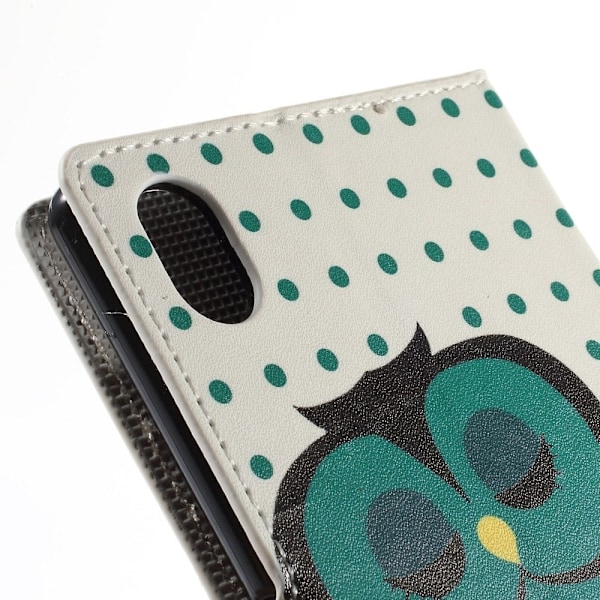 Moberg Sony Xperia M4 Aqua Læder Etui med Kortholder - Grøn Sovende Ugle Green