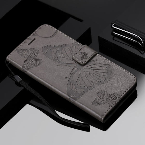 Butterfly läder Huawei P Smart 2019 fodral - Silver/Grå Silvergrå