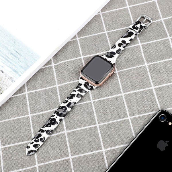 Apple Watch Series 5 44mm leopard ægte læder Urrem - Grå Silver grey