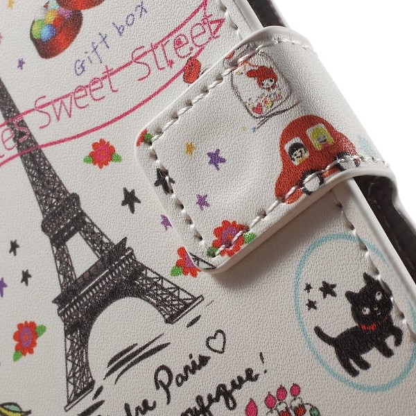 Holberg læder-etui til HTC Desire 530 med kortholder og stander - Eiffeltårnet og lækkerier Multicolor