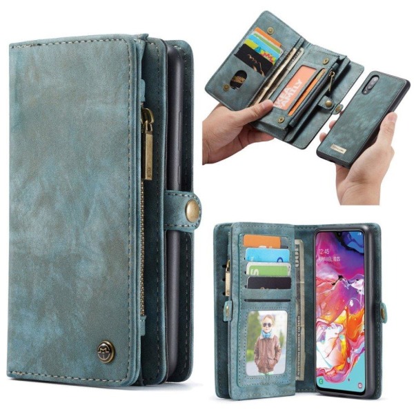 CaseMe Samsung Galaxy A70 Zipper Wallet kotelot - Sininen Blue