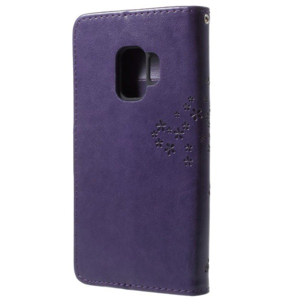 Samsung Galaxy S9 stemplet Træ ugle PU læder flip etui - Mørkelilla Purple