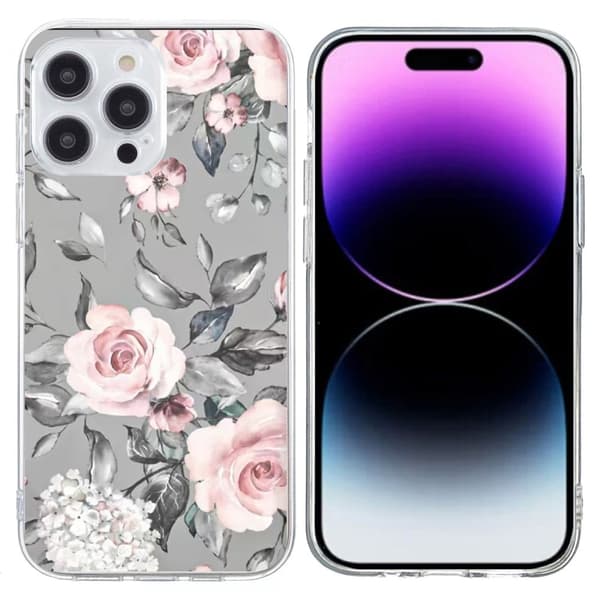 Vibe iPhone 16 Pro Max deksel - Blomster Med Grå Bakgrunn Silver grey