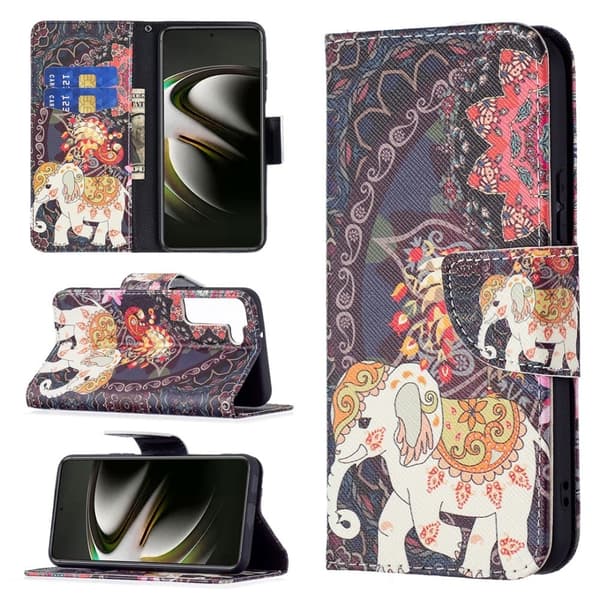 Wonderland Samsung Galaxy S22 Flip Etui - Malanda Blomst og Elefant Multicolor