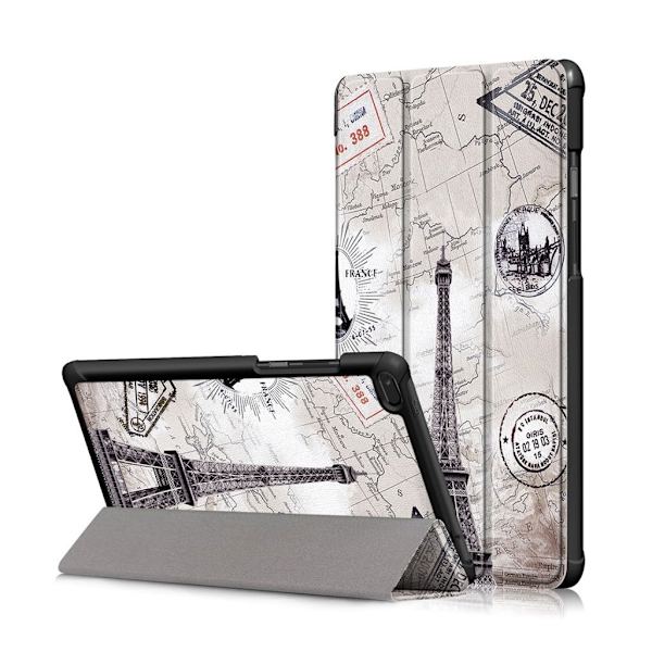 Lenovo Tab E8 mønstered læder flip etui - Eiffel Tårn og Landkort Silver grey