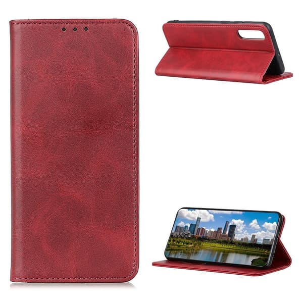 Wallet-style ægte Læder Flipcase til Sony Xperia Ace 2 - Rød Red