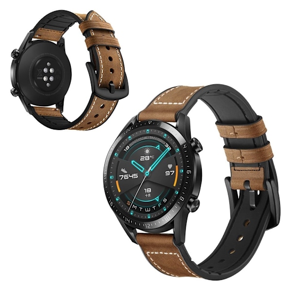 Huawei Watch GT 2 46mm ægte læder Urrem - Mørkebrun Brown