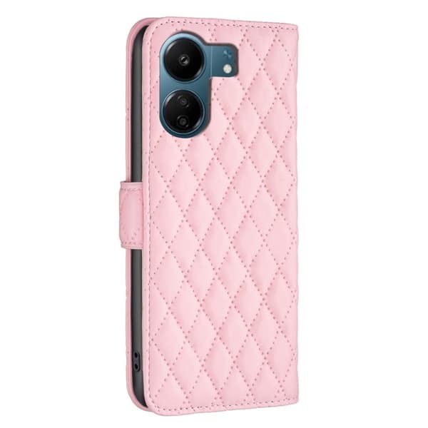 Rombemønster, matt flip-deksel for Xiaomi Redmi 13C / Xiaomi Poco C65 - Rosa Pink