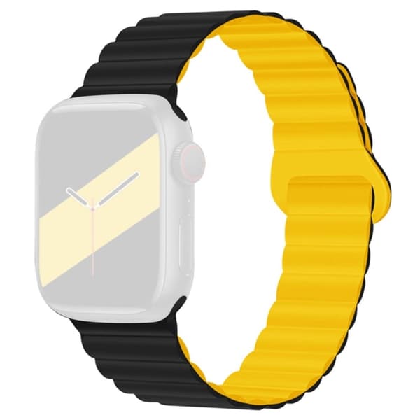 Apple Watch (41mm) urrem med magnetisk lås i silikone - Sort / Gul Black
