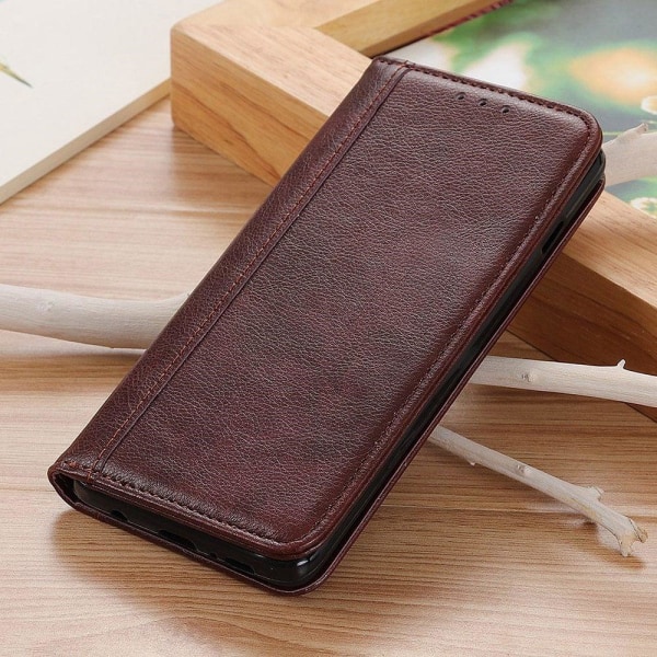 Xiaomi Redmi Note 12 ægte læderetui med magnetisk lukning - Brun Brown