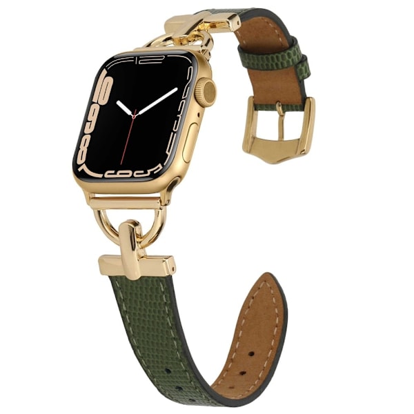 Apple Watch (45 mm) klockarmband i texturerat PU-läder - Grön / Guld Guld
