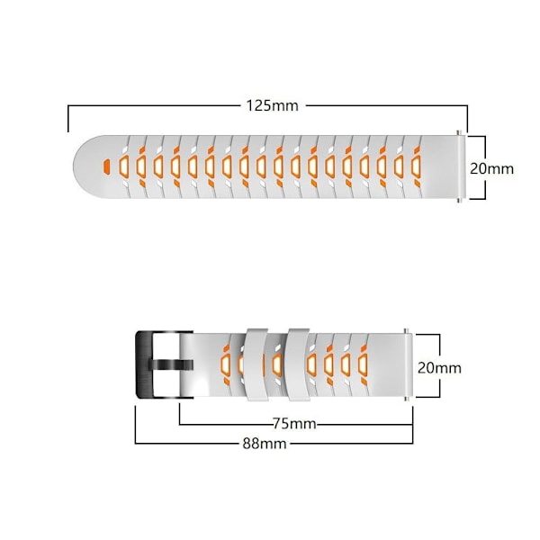 20mm Universal kaksivärinen silikoni ranneke - Musta / Punainen Black