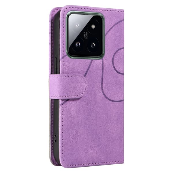 Texturerat läderfodral med handledsband för Xiaomi 14 Pro - Lila Lila