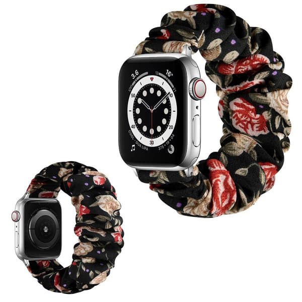 Apple Watch Series 6 / 5 44mm elastic hair band style watch strap - Silver Connector / Small Rose / Size: S multifärg