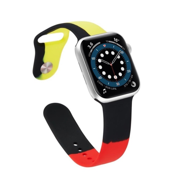 Apple Watch 42mm - 44mm kolmivärinen silikoninen kellonhihna - Musta / Punainen / Keltainen / Koko: L Multicolor