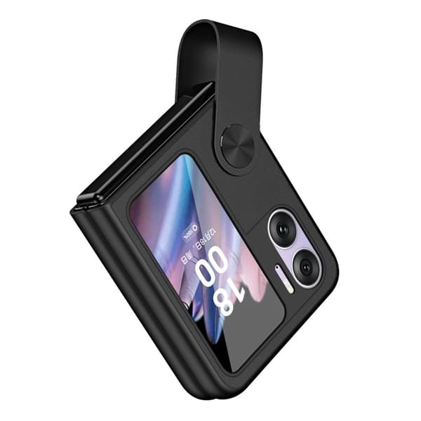 Oppo Find N2 Flip lædercover med fingerstrop - Sort Black