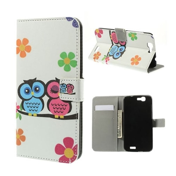 Moberg Huawei Ascend G7 Læder Flip Etui - To Søde Ugler Multicolor