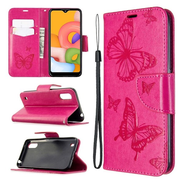 Butterfly Samsung Galaxy A01 flip etui - Rose Pink