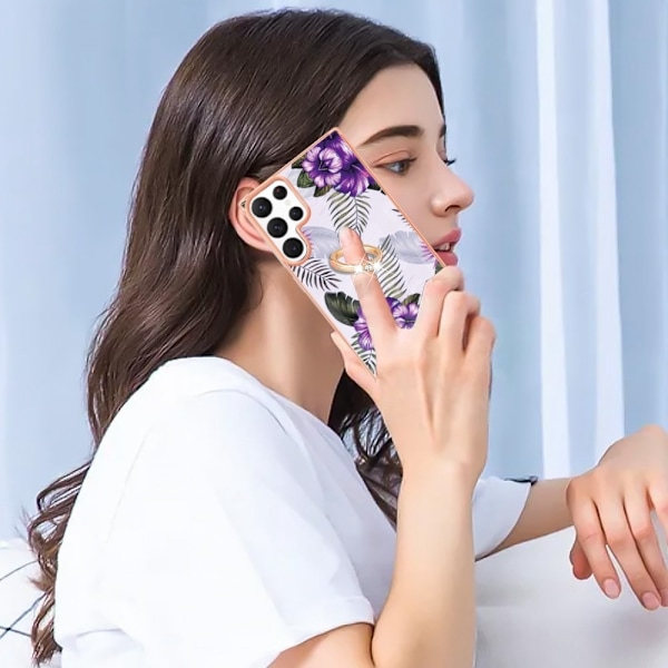 Marmormotiv Samsung Galaxy S22 Ultra skal - Lila Blommor Lila