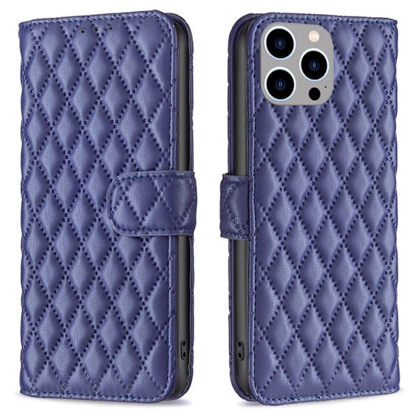 Rhombus mat iPhone 15 Pro flip etui - Blå Blue
