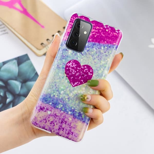 Marble Samsung Galaxy A72 5G Etui - Hjerte i Farverig Shimmer Multicolor