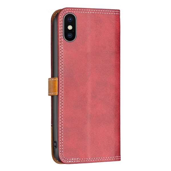 BINFEN kaksivärinen nahkakotelo iPhone Xs - Punainen Red