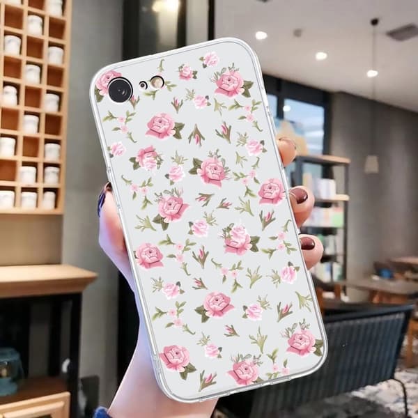 iPhone 16e-etui Mykt, fleksibelt bakdeksel med mønsterutskrift - Rosa Blomst Pink