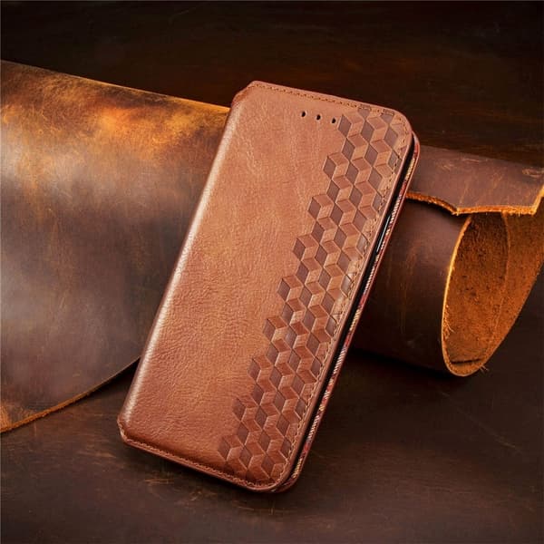 Läder Samsung Galaxy A56 fodral med romb-design - Brun Brun