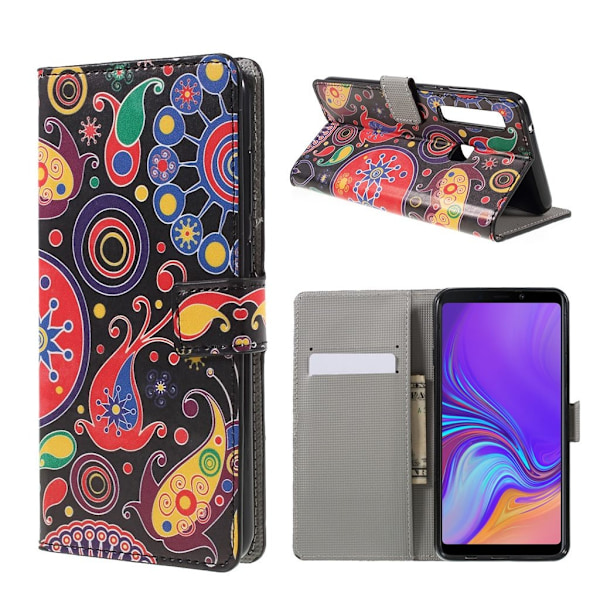 Samsung Galaxy A9 (2018) kuviollinen synteetti nahkainen lompakko suojakotelo kortti ja seteli paikoilla - Kasmir Kukat Multicolor