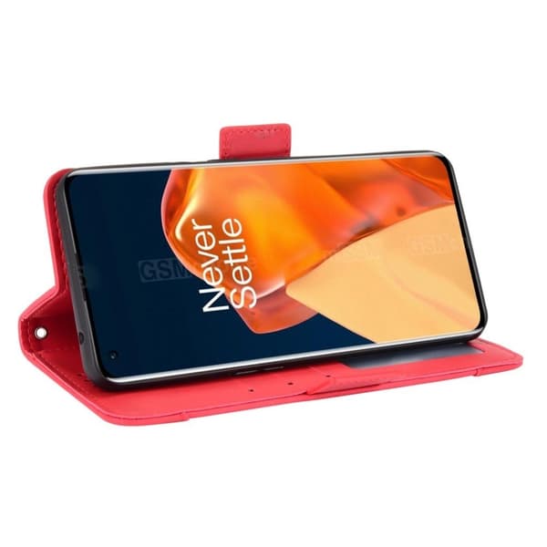 Modern-styled Lær Lommebok Etui til OnePlus 9 Pro - Rød Red