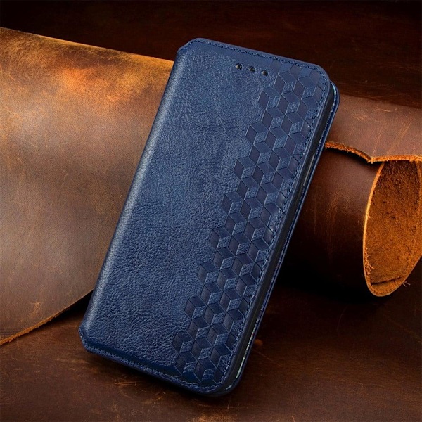 Nahkakotelo With A Stylish Rhombus Imprint For Motorola Moto G32 - Sininen Blue