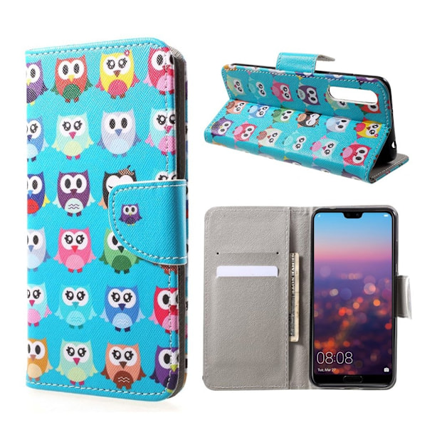 Huawei P20 Printet Mønster PU læder flip etui - mange ugler Multicolor