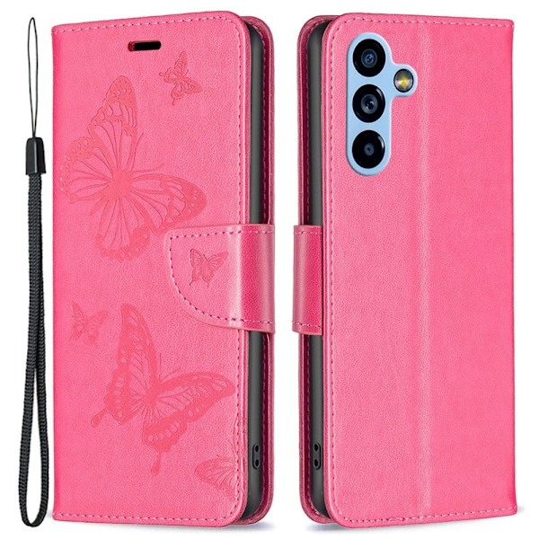 Butterfly läder Samsung Galaxy A54 fodral - Rosa Rosa