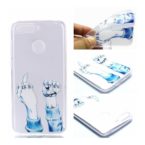 Huawei P20 Lite Etui Med Glitterhjerter - Viser Fingeren Multicolor