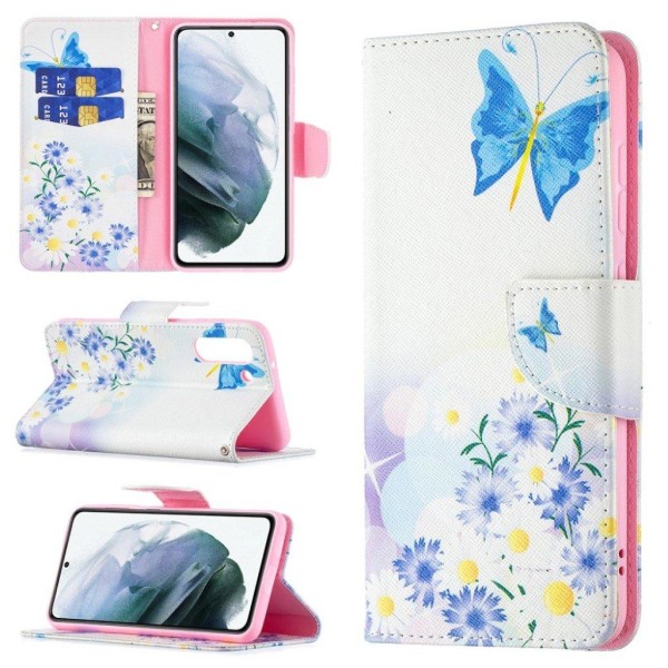 Wonderland Samsung Galaxy S21 FE Flip etui - Sommerfugl og blomst Multicolor