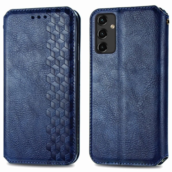 Läderfodral med A Snygg Rhombus Avtryck till Samsung Galaxy A14 - Blå Blå