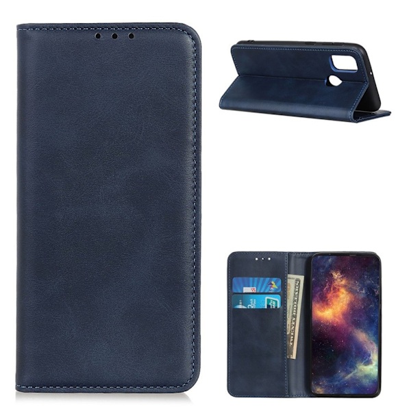 Wallet-style ægte Læder Flipcase til Motorola Moto G30 - Blå Blue