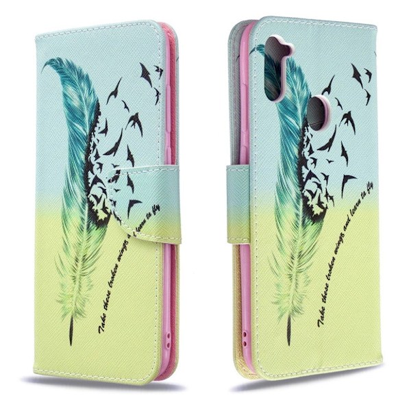 Wonderland Samsung Galaxy A11 / M11 Etui - Fjermønster Multicolor