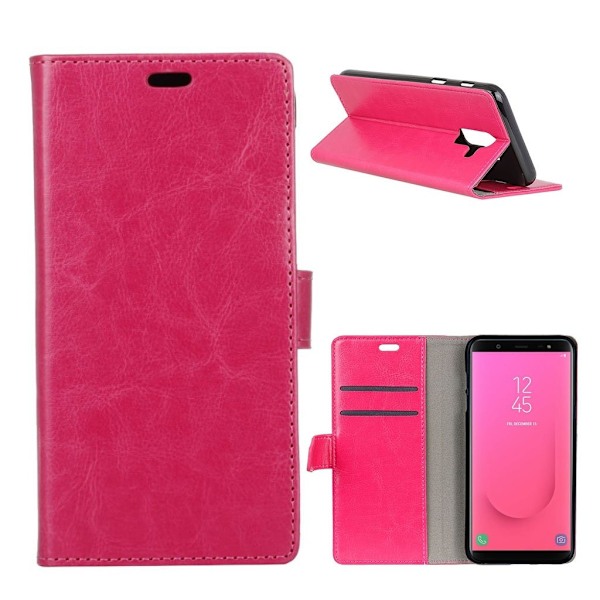 Samsung Galaxy J8 (2018) mobiletui i kunstlæder med Crazy Horse overflade samt magnetisk lukkefunktion - Rosa Pink