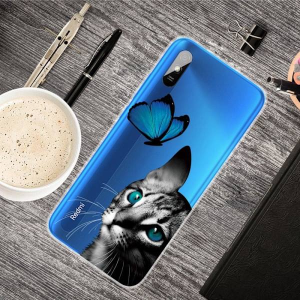 Butterfly läder Xiaomi Redmi 9A fodral - Silver/Grå Silvergrå