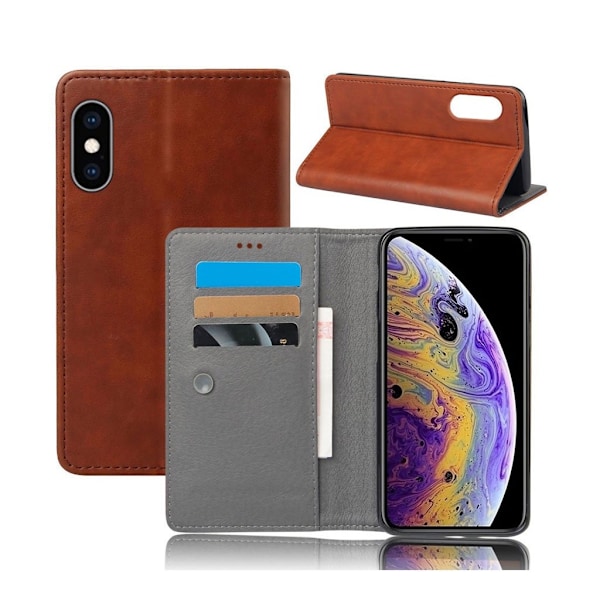 Crazy Horse iPhone Xs Max plånboksfodral i läder - brun Brun