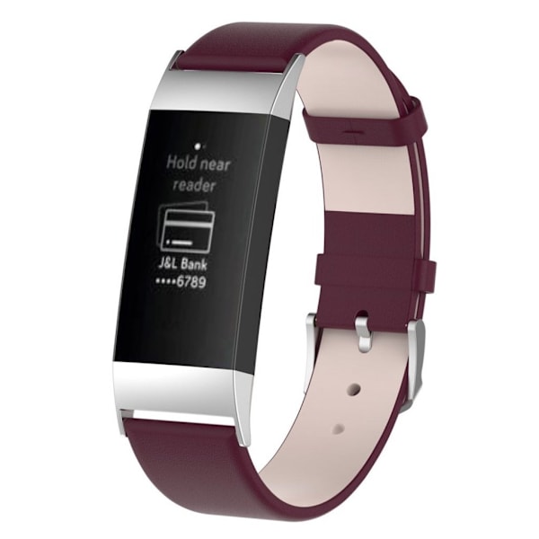 Fitbit Charge 3 ægte læder urrem - Vinrød Red