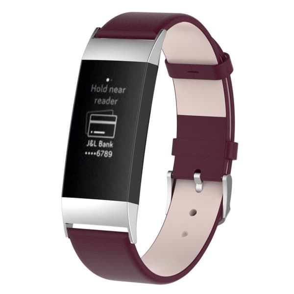 Fitbit Charge 3 aitoa nahkaa Kellon ranneke - Viininpunainen Red