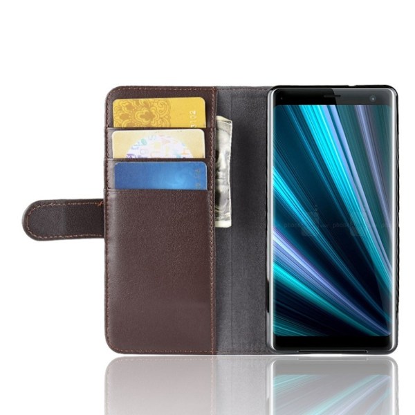 Sony Xperia XZ3 mobilfodral av äkta koskinn med kort och sedel fickor - Brun Brun
