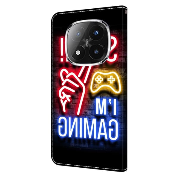 Xiaomi Redmi Note 14 Pro 4G plånboksfodral mönster tryckning stativ läder flip telefonskydd - Neon Röd